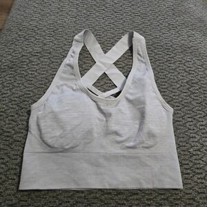 Unbranded Seamless‎ Strappy Back Sports Bra Womens S Gray Heathered Ribbed